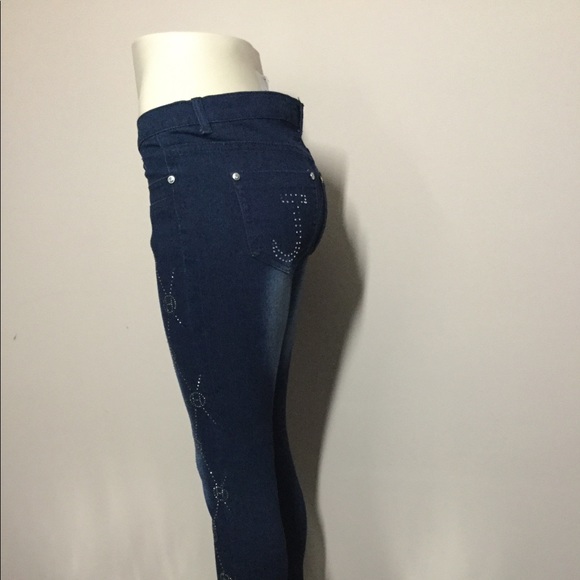 Blue Denim Jeans,Rhinestone embellished at Front, - Picture 7 of 11